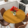 thumbnail image 2 of Solid Color Round Fitted Table Cover Ginger Waterproof Table Cloth with Elastic Edge Wipeable Tablecloth for Picnic Camping Party Fits 36"-44" Diameter, 2 of 8