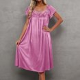 thumbnail image 2 of PMVFHDE Women's Summer Ice Silk Knee-Length Nightgown with Comfortable Lace Short Sleeve Home Wear Women Pajamas, 2 of 4