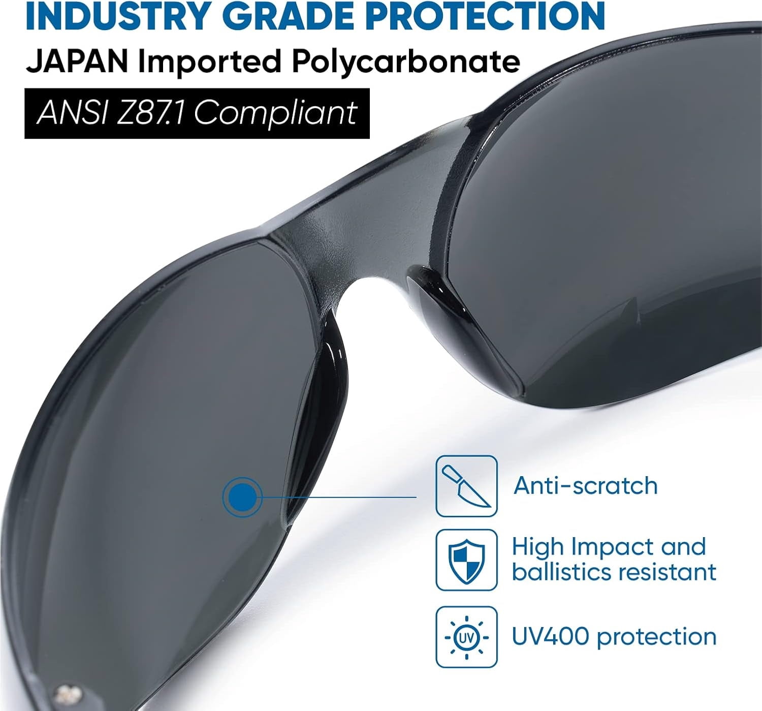 amoolo Safety Glasses for Men Bulk of 24, Protective Eyewear for Men Women, ANSI Z87.1 Impact Resistant Eye Protection for Work, Lab, Construction