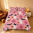 thumbnail image 3 of Homewish Halloween Witch Ghost Bedding for Girls, Pink Pumpkin Bat Spider Duvet Cover Full, Pink Orange Black, Pink Reversible 3pcs, 1 Duvet Cover and 2 Pillowcases, 3 of 6