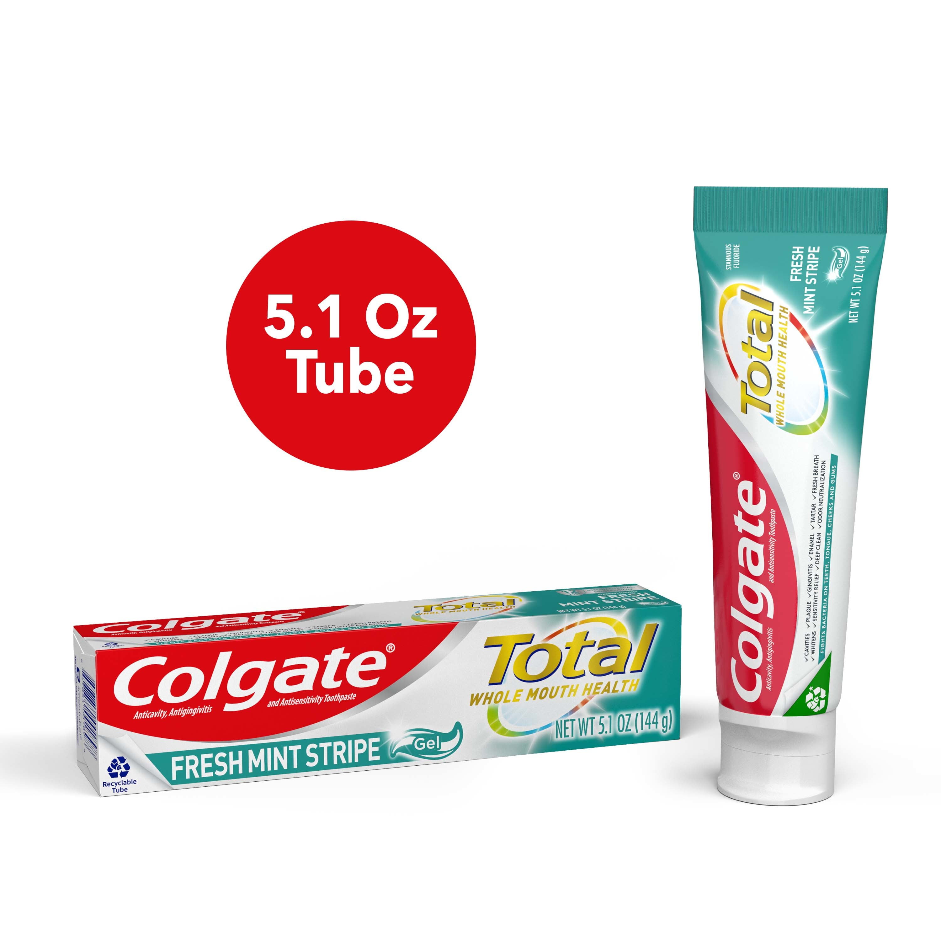 Colgate Total Fresh Mint Stripe Toothpaste, Mint Gel Toothpaste, 5.1 oz Tube