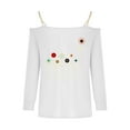 thumbnail image 3 of IROINNID Sales Women's Off-The-Shoulder Loose Comfortable Pullover Print Long Sleeve Trendy Blouses Tops,White, 3 of 3