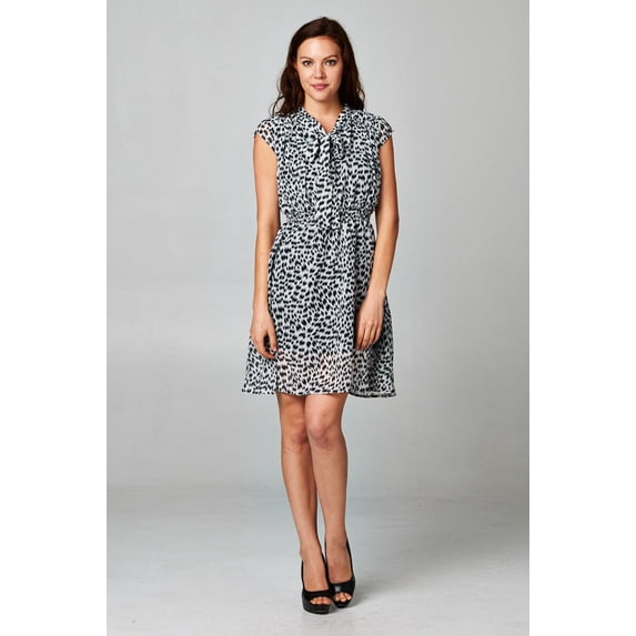 Christine V Women's Printed Tie Neck Dress - Black White 503 - Medium