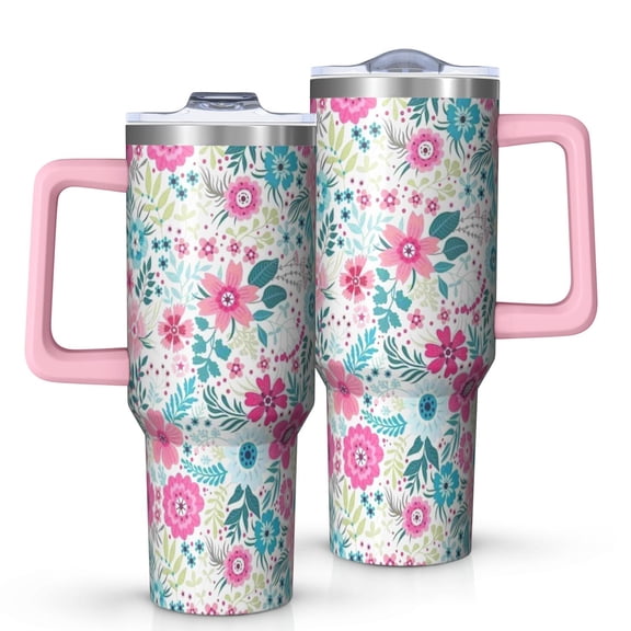 OBREWU Pioneer Flower Tumbler with Handle and Lid,Pioneer Flower 40oz Double Wall Vacuum Insulated Tumbler,Cups Gift for Women and Men
