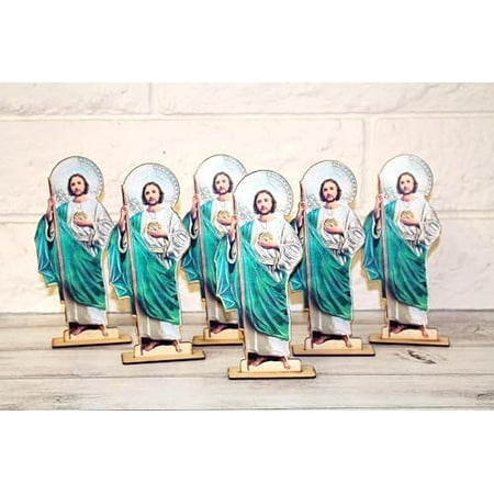 6 San Jude St. Judas Saint Jude Taedo Guardian Wood with Stand Laser Cutout Wooden Baptism Centerpiece First Communion Party Favors Decor Christening RECUERDOS DE BAUTIZO$$Electronics Accessories