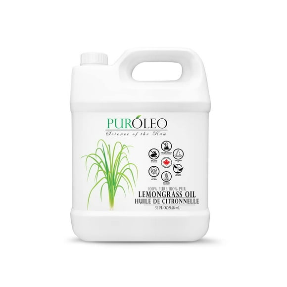 PUROLEO Lemongrass Essential Oil 32 Fl Oz/946 ML (Packed In Canada) for Aromatherapy and Skin Care - 100% Pure, Therapeutic Grade Lemongrass Oil for Diffuser, Massage, and DIY Recipes -
