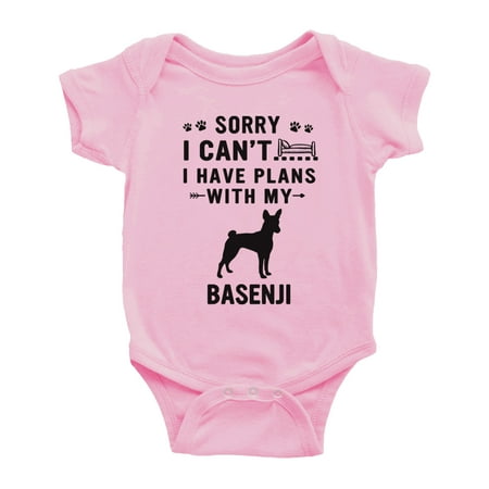 

Sorry I Can t I Have Plans With My Basenji Love Pet Dog Cute Baby Romper (Pink 6-12 Months)
