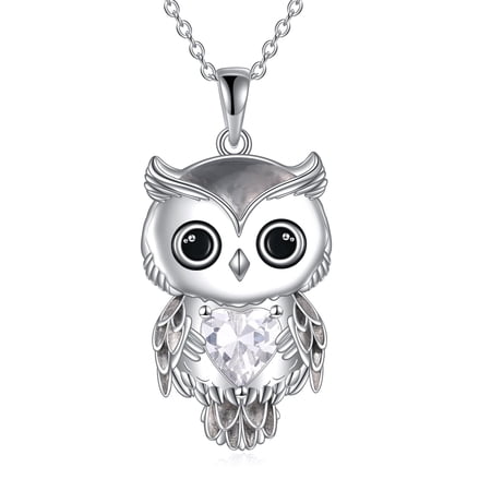 YAFEINI Owl Necklace Sterling Silver April Birthstone Cubic Zirconia Owl Pendant Necklace Jewelry Gift for Women