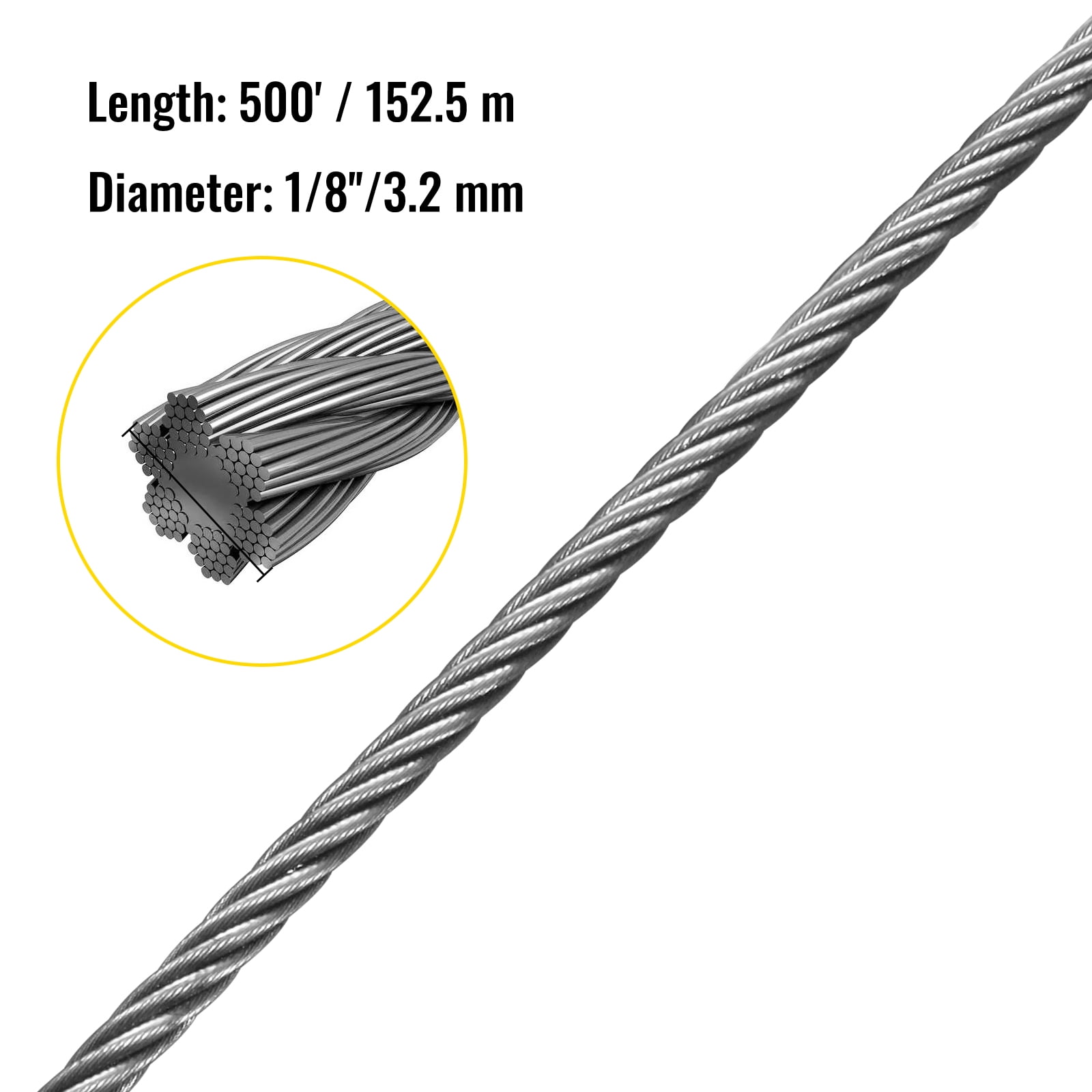 1/8 " 7 x 7 Galvanized Aircraft Cable Wire Rope 500' 