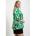 thumbnail image 4 of Saronite Geometric Printed Ruffled Bell Button Down Sleeve Woven Top Shirt, Green (Women's), 4 of 5