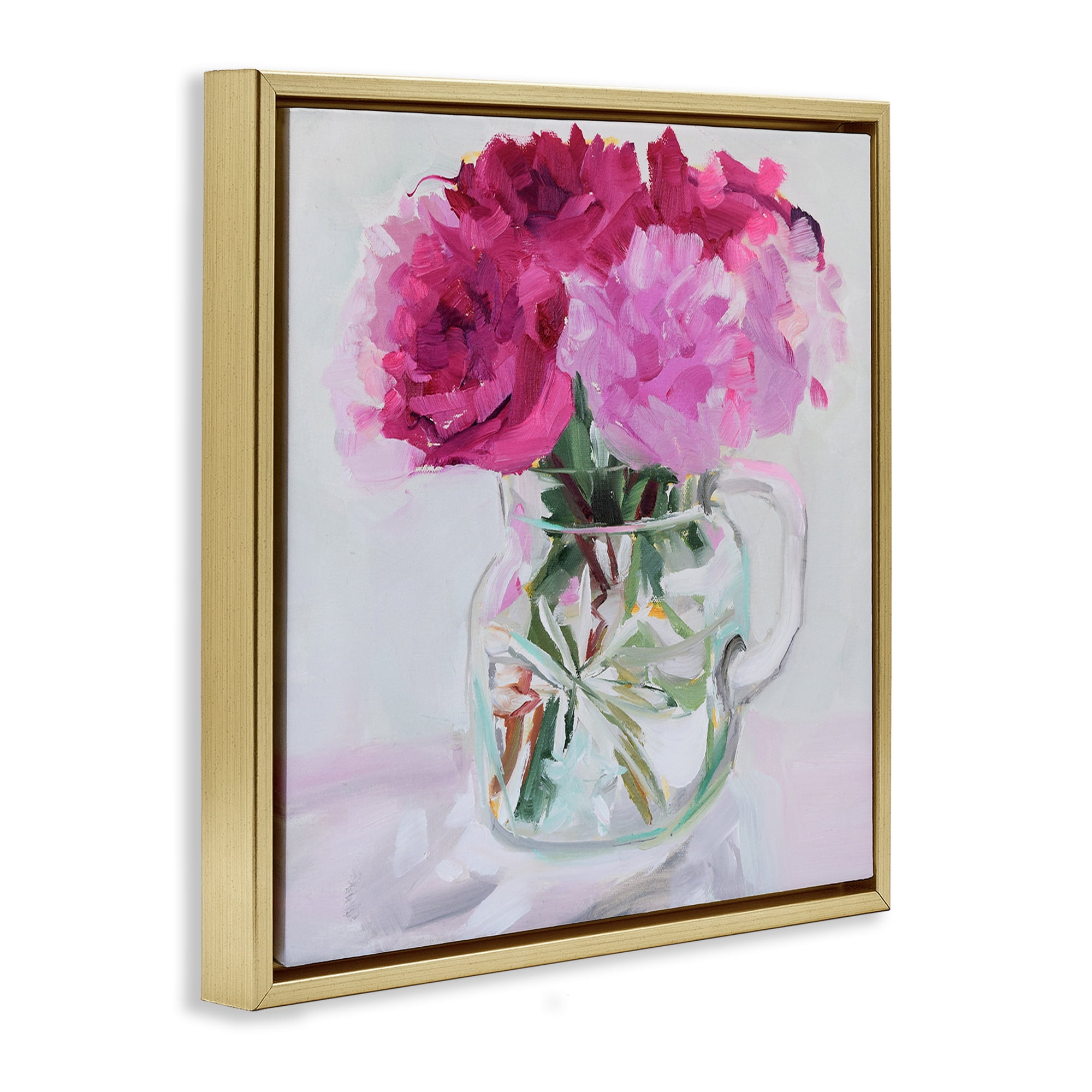 Stupell Industries Pretty In Pink Peonies Plants & Flowers Painting Gold Floater Framed Canvas Art Print Wall Art, 18 x 18