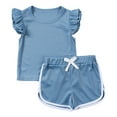 thumbnail image 5 of Povozer Girls Clothe Summer Solid Color Outfits Set Toddler Girls Top Shorts Set(Blue,18-24M), 5 of 9