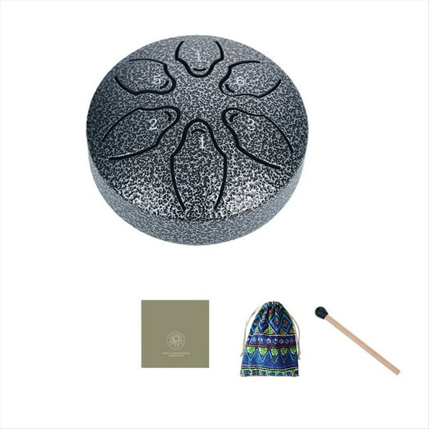 Tambor de Lengua de Acero para Exteriores de 3 Pulgadas y 6 Tonos, Instrumento de Tambor de Lluvia, Mini Tambor de Mano, Baqueta Plateada