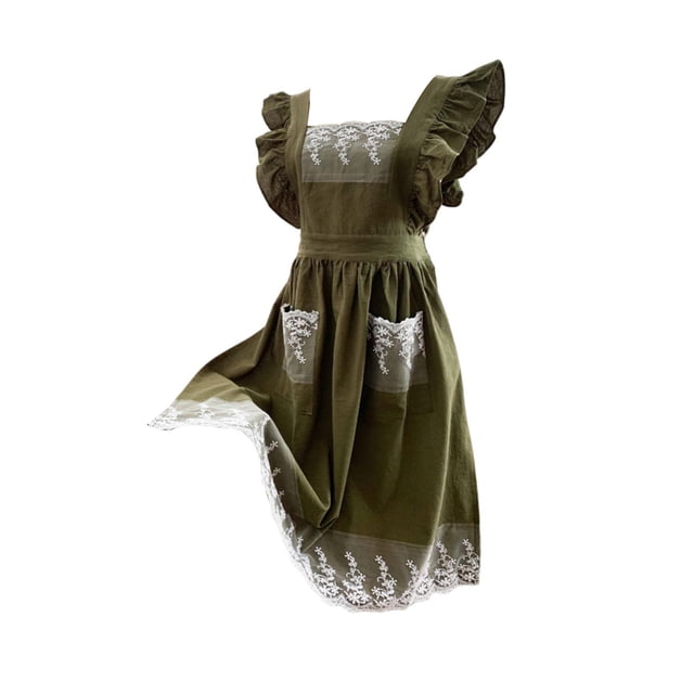 CSChome Cooking Apron Japanese Style Apron – Adjustable Strap Sleeveless Double Pockets Lace Cooking Apron
