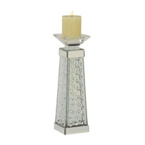 DecMode Silver Glass Mirrored Candle Holder