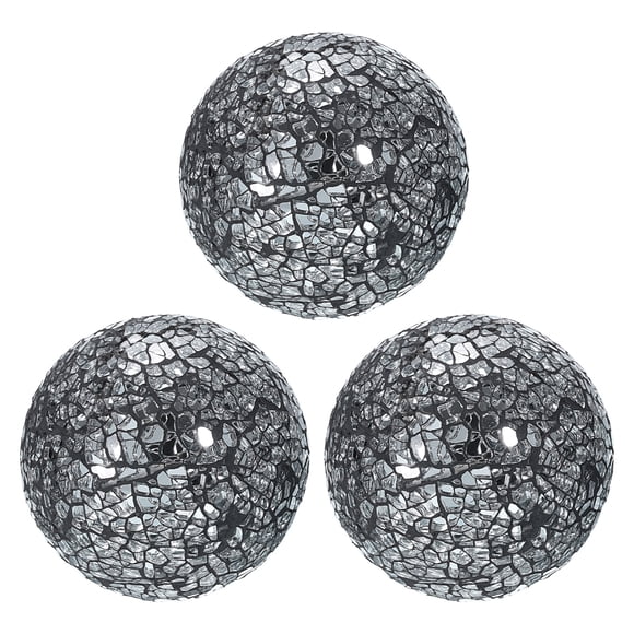 Uxcell 3Pcs Bolas de Vidrio Decorativas de 3.15 pulgadas, Bolas de Centro de Mesa, Bolas de Vidrio Mosaico para Decorar Cuencos, Plata Negra