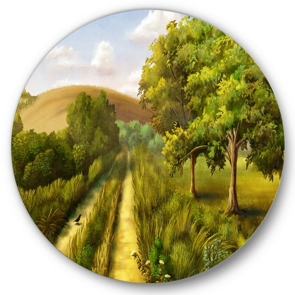 Designart 'Vital Country Road During Summer' Traditional Circle Metal Wall Art 36x36 - Disc of 36