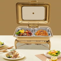 TFCFL 9QT Roll Top Chafing Dish Buffet Set Gold Dining Stove Stainless Steel Food Warmer with Fuel Holder