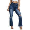 thumbnail image 2 of ClodeEU Women's High Waist Flare Leg Ripped Jeans,Distressed Frayed Hem Bootcut Denim Pants,Casual Streetwear Jeans Blue,Women's Plus L, 2 of 5