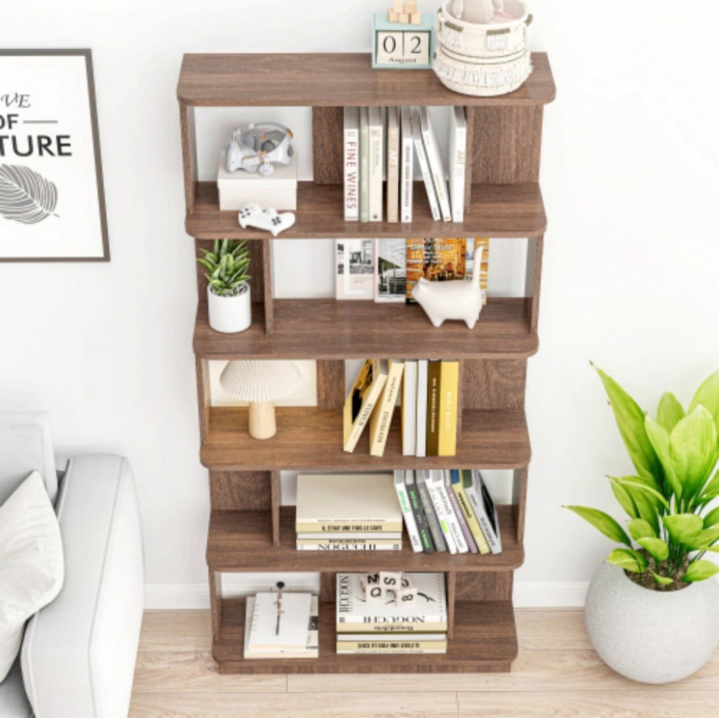 5-Tier Bookshelf, 31.5" Wide Modern Open Bookcase with 30" Shelf Clearance, Free Combination Storage Shelves, MDF Display Rack for Living Room, Bedroom & Home Office, Dark Brown