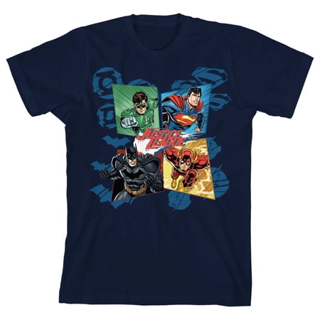 Boxed Group Art Justice League Youth Boys Navy T-Shirt-Large