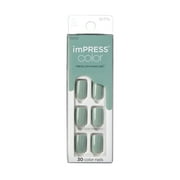 KISS imPRESS Color Long-Lasting Short Square Press-On Nails, Solid Green, 30 Pieces
