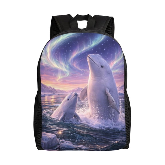 Beluga Whale Backpack Full Front Print Travel Laptop Bag for Men and Women
