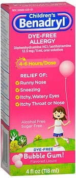Benadryl Children's Dye-Free Allergy Liquid Bubble Gum Flavored - 4 oz, Pack of 4
