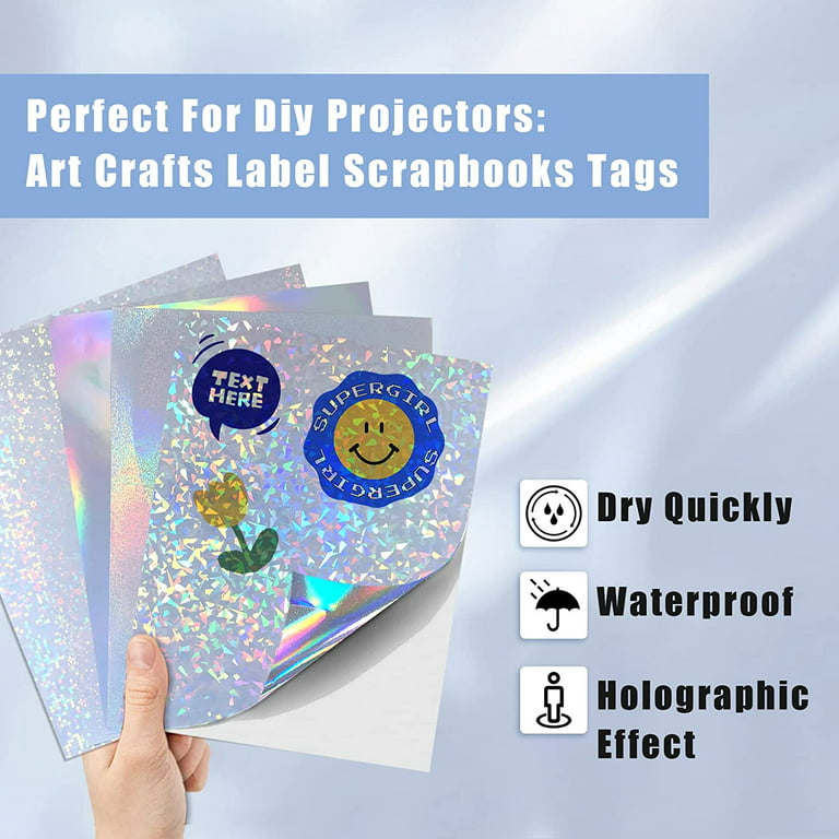 Uinkit Holographic Sticker Paper for Inkjet and laser printer 25Sheets  8.5x11 inches Variety Finish Printable Waterproof Vinyl Sticker,Dries  Quickly 