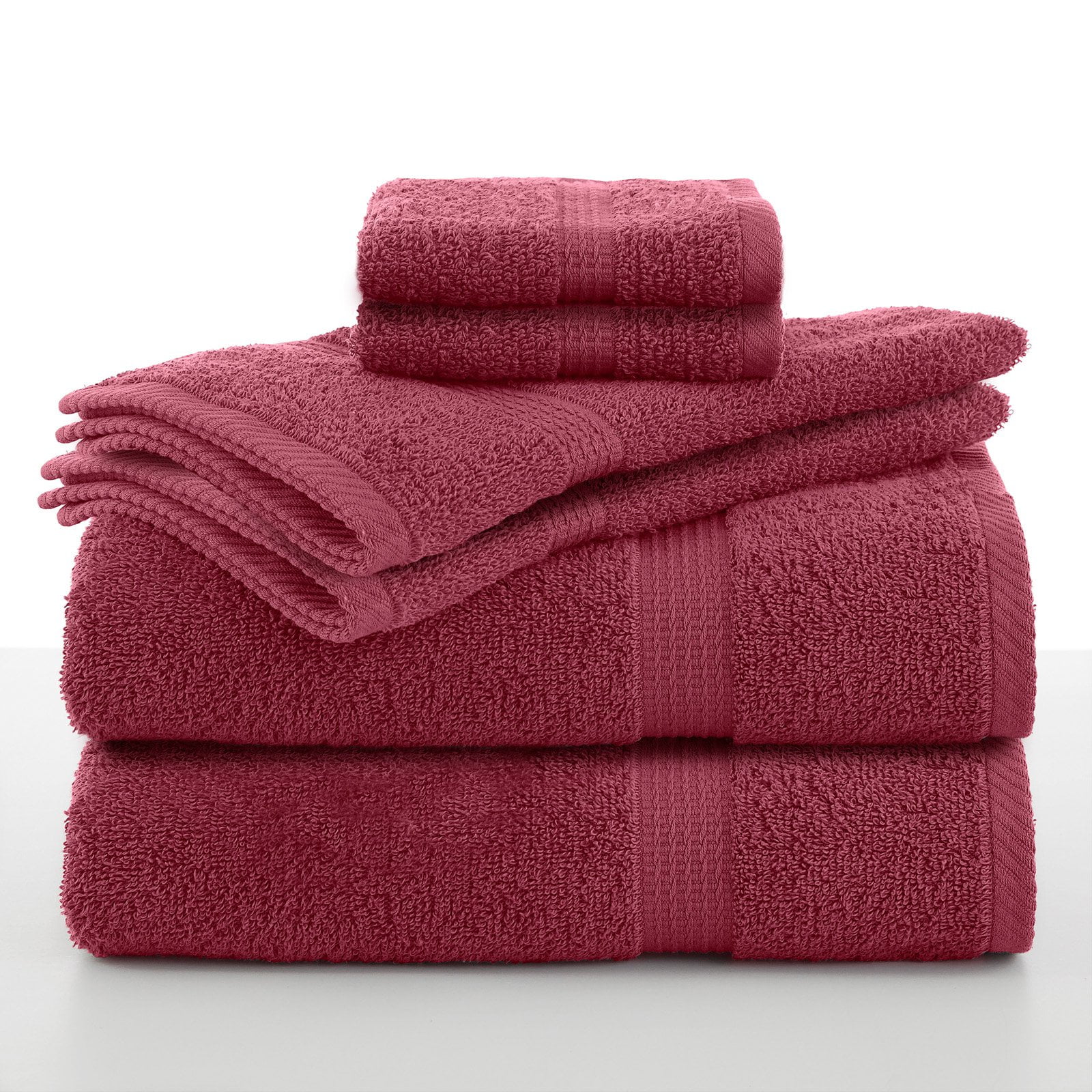 6 Piece Solid Bath Towel Set, Soft Red, Utica Essentials