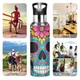 thumbnail image 5 of Blue Skull with Flowers Sports Bottle with Straw Stainless Steel Water Jug Portable Thermal Cup Leak-proof 1000ML, 5 of 9