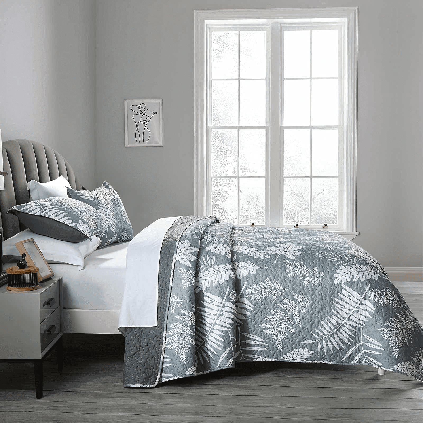 King Size Quilt Set, GREAGLE 3-Piece Lightweight Soft Bedspread Coverlet (104x90 in) with 2 Pillow Shams (20x36 in) for All Season, Leaf Print