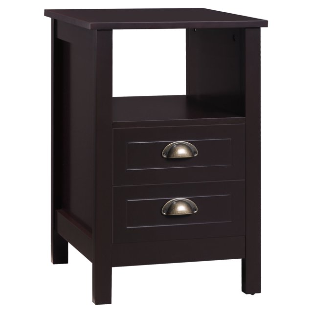 HOMCOM Modern End Table with 2 Drawers and Storage Shelf, Sofa Side Table, Nightstand for Living Room Bedroom, Coffee