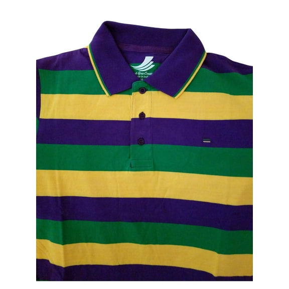 Adult 2X XXL Mardi Gras Rugby Stripe Purple Green Yellow Knit SS Shirt