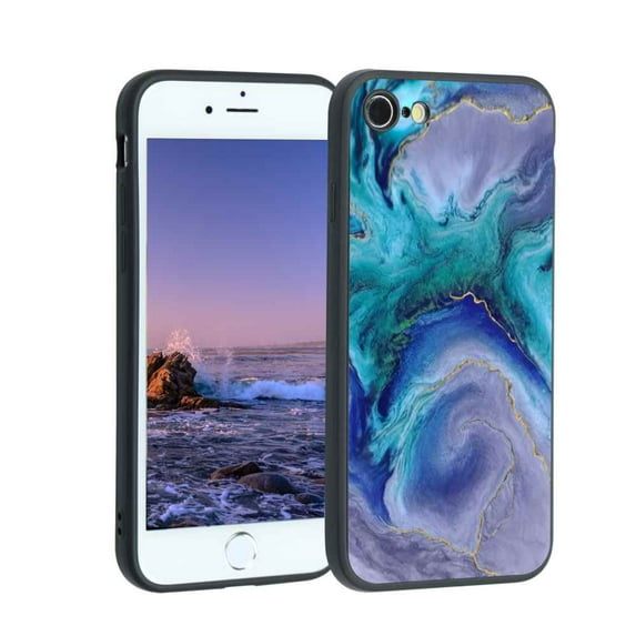 Compatible with iPhone 7 Phone Case, Blue-Marble-21 Case Men Women, Flexible Silicone Shockproof Case for iPhone 7