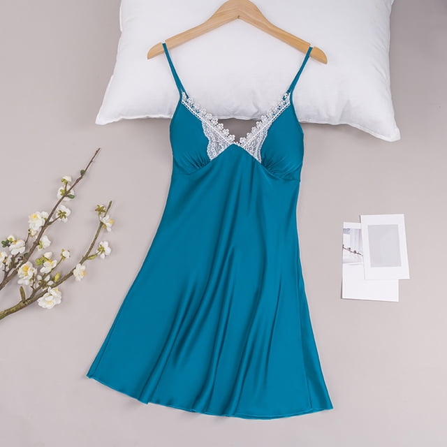 Camisón corto de encaje para mujer, cómodo, de color liso, con tirantes, para el hogar