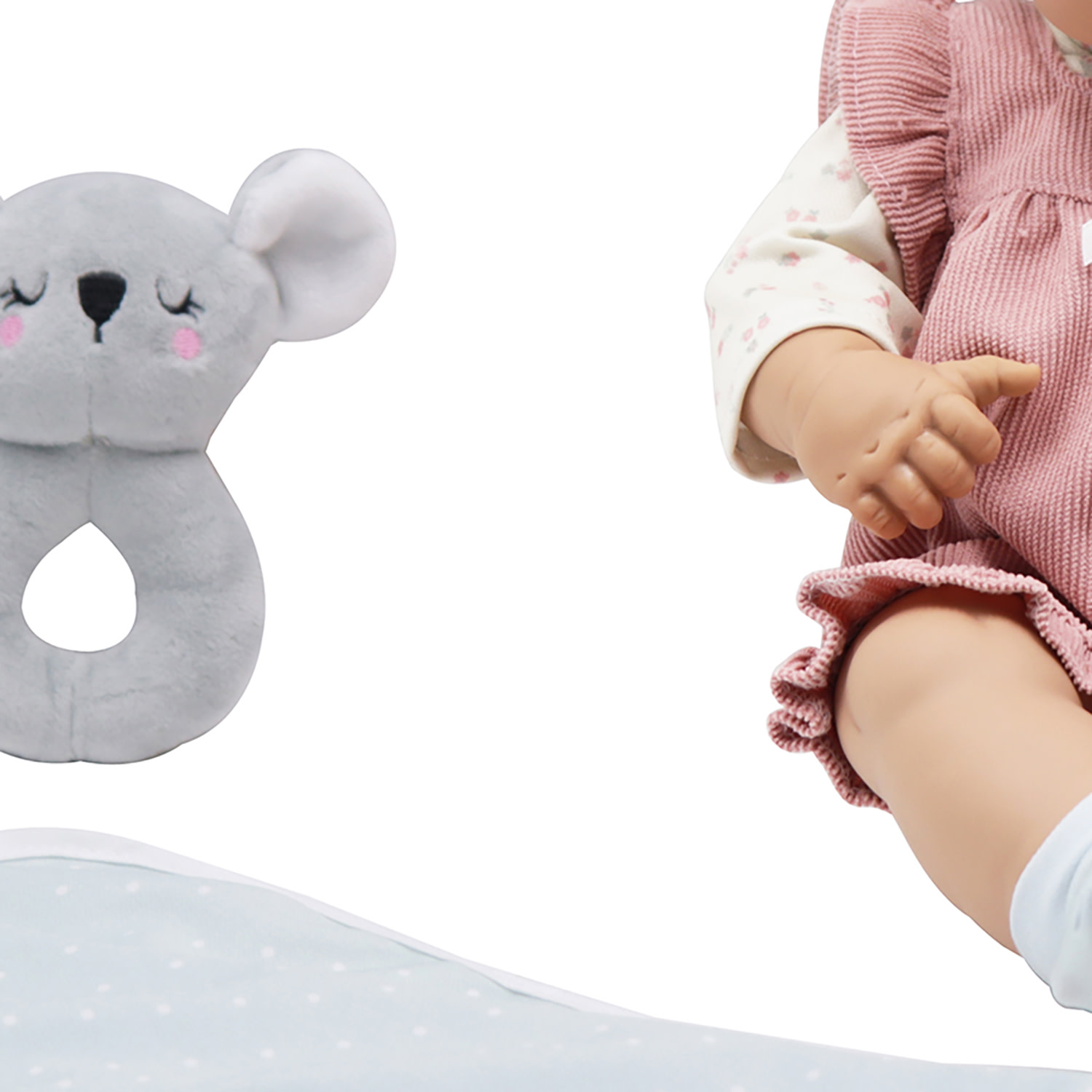 Baby Dreami: 16" Newborn Baby Doll Set - Pink Romper & White Headband, Gray Plush Koala Play Rattle, Swaddle Blanket, Soft Body Toy, Kids-Toddlers 2+