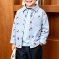 thumbnail image 4 of felwors Toddlers Baby Boys Lapel Long Sleeves Cotton Button Down Lapel Shirts Girls T-Shirts Kids Tops Graphic Car Print Tee (Blue,1-2 Years), 4 of 7
