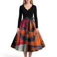 thumbnail image 4 of Women's Halloween Dress Bat Candy Long Sleeve 1950s Cocktail Fall Dresses V Neck Hepburn Retro Casual Dress with Belt XL, 4 of 5