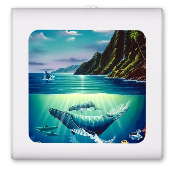 Plug in Dimmable LED Night Light with Dusk to Dawn Auto Sensor, Adjustable Brightness, Warm Light, Auto On/Off Nightlight for Bathroom, Hallway, Nursery, Bedrooms - Whales