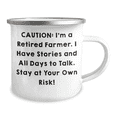 thumbnail image 2 of Funny Farmer Gifts, 'Caution: I'm A Retired Farmer...' Enamel Camping Mug, 12 oz Capacity, Perfect for Mother's Day, 2 of 4