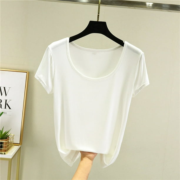 Fiudx Tops para Mujer Top Holgado de Manga Corta con Cuello Redondo y Color Sólido de Verano de Gran Tamaño para Mujer