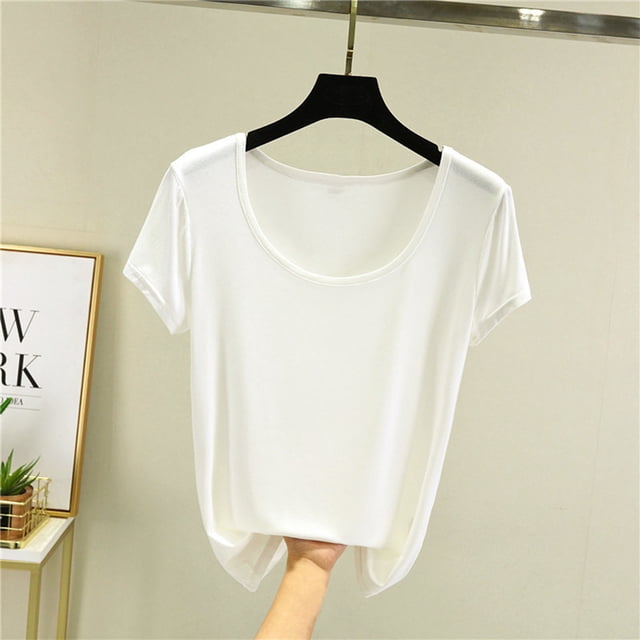 Blouses for Women Womens Oversized Summer Solid Color Short Sleeved Round Neck Loose Top