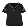 thumbnail image 4 of Women's V Neck Lace T-Shirt Summer Fashion Satin Feel Short Sleeve Net Yarn Top Stylish Undershirt for Layering, 4 of 4