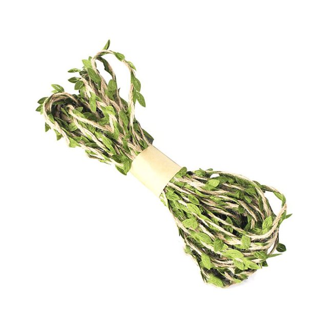 10M Hemp Leaf Ribbon Artificial Leaves Hemp String Realistic Vine Crafting Rope Wreath Garland Decoration Rattan for Home Weddings
