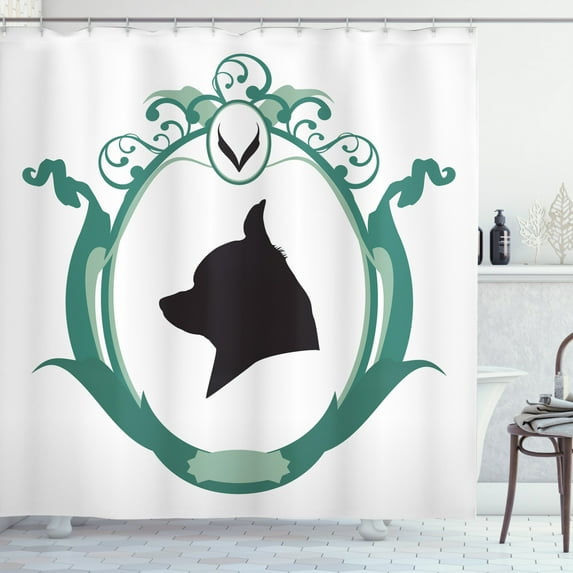 Ambesonne Chihuahua Shower Curtain, Silhouette Dog Portrait, 69"Wx84"L, Grey Jade Green