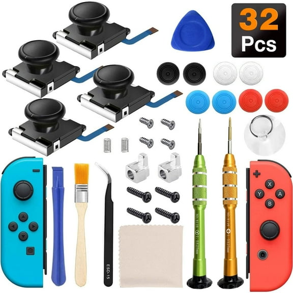 32 in 1 Joystick Replacement Repair Kit for Switch/Switch Lite/Switch OLED Game Controller - Fixing Drift On-32 in 1