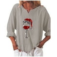 thumbnail image 1 of Pompotops Chemise Décontractée en Coton à Manches Longues Imprimée de Noël Col en V pour Femmes, 1 of 4