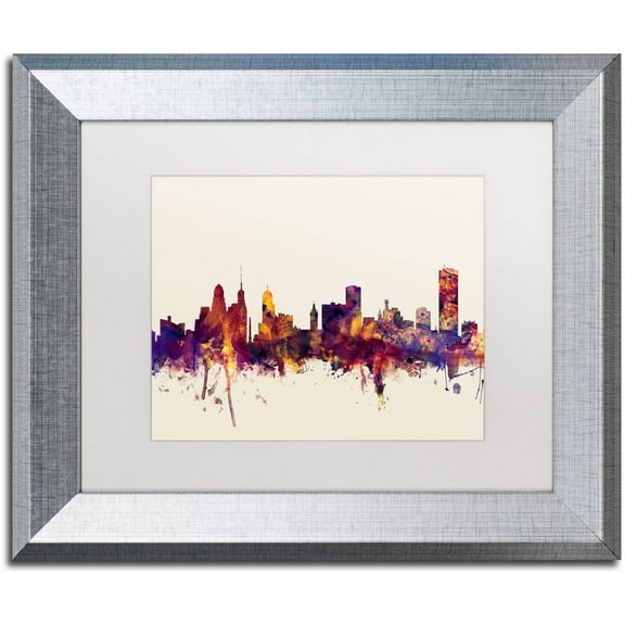 Trademark Fine Art "Buffalo New York Skyline" Canvas Art by Michael Tompsett, White Matte, Silver Frame