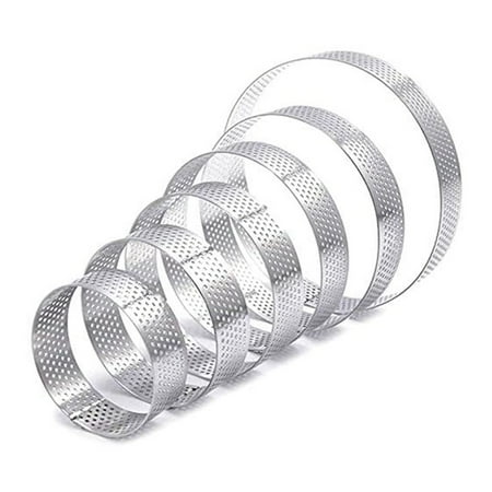 

6 Pack Perforated Tart Rings Set Stainless Steel Heat-Resistant Cake Mousse Ring Pie Mousse for Pastry Cake Mold